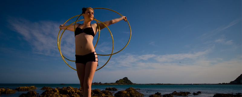 Tanya Drewery with her hula hoops on wellington's south coast