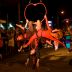 The Gravity Girls at the 2007 Cuba St Carnival Night Parade: they are actually suspended on an aerial hoop on the end of a crane - a great spectacle for the parade!